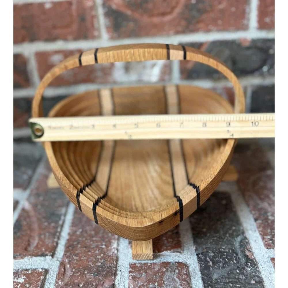 Wood Collapsible Basket Heart Shape Hand Crafted